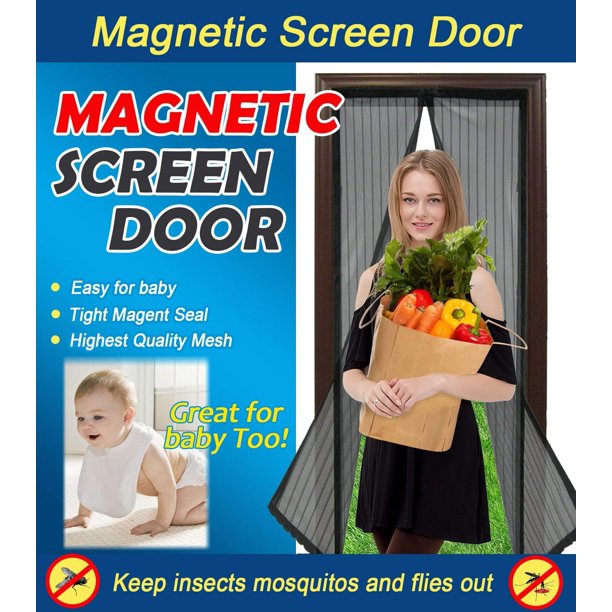 Magnetic Screen Door, Mesh Screen Doors with Net Reinforced Fiberglass Mesh Curtain Front Door with Magnet Black, 35" x 82"