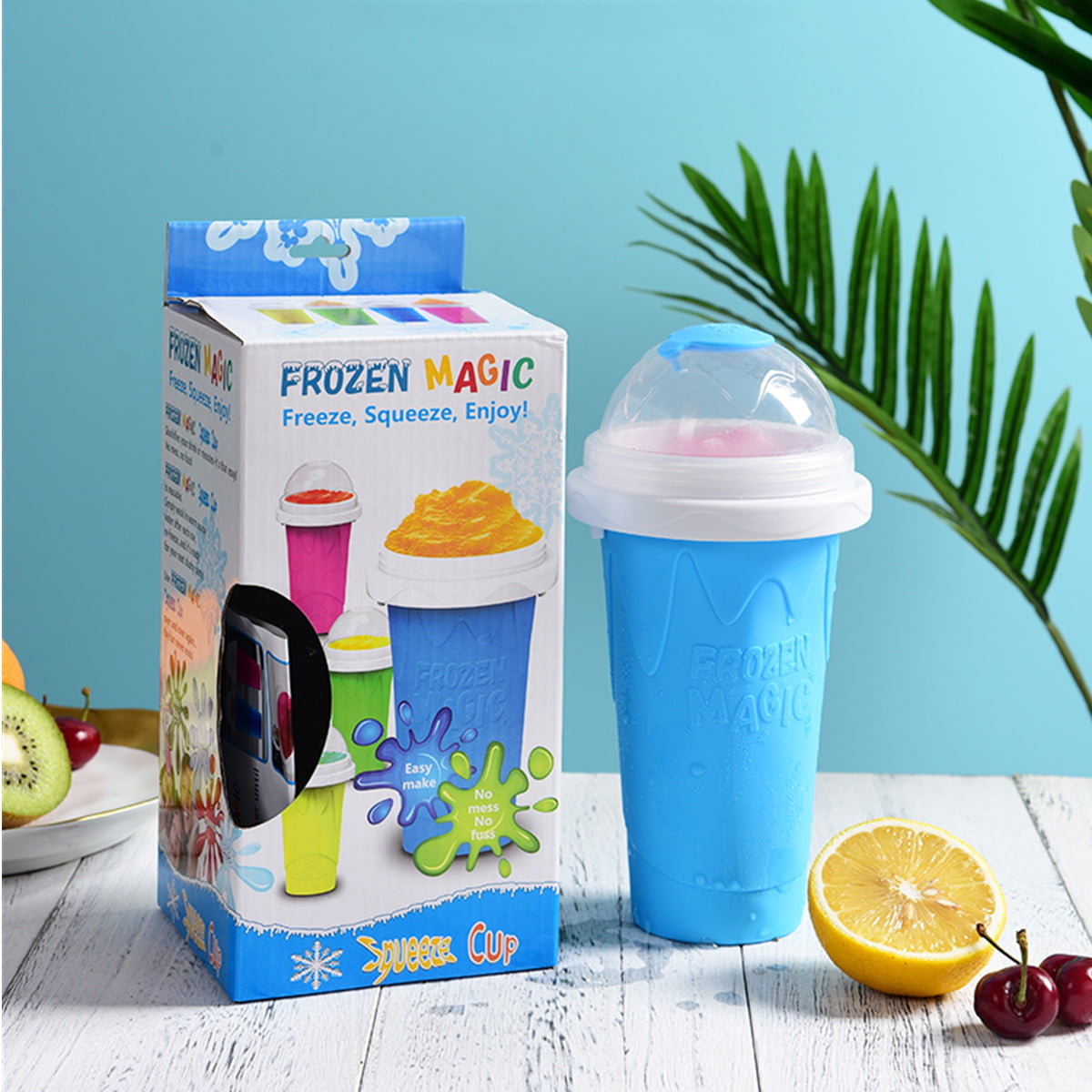 JoRocks Slushie Maker Cup, Magic Quick Frozen Smoothies Cup Cooling Cup, Double Layer With Lid, DIY Milkshake Smoothies Tools for Kids and Family, 210 ml, Blue