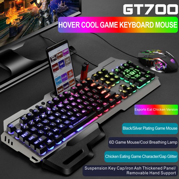 Vlcoo Gaming Keyboard and Mouse Combo, LED Rainbow Backlit Metal Panel, Removable Hand Rest Mechanical Feel Keyboard and 7 Color Gaming Mute Mouse for PC Gamers Mac Windows Home Office
