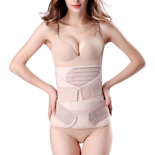 Vinmall Postpartum Recovery Girdle Wrap 3 in 1, Postpartum Support with Recovery Belly waist pelvis C-Section Recovery Belt, Beige, L Size