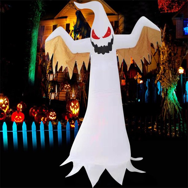 Halloween Decorations 8 Ft Outdoor Inflatables Red Eye Ghost with LED Fire Flame Lights,8Ft Spooky White Ghost Decorations for Yard Lawn Patio Garden Party