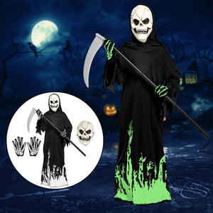 Celakeety Halloween Costumes Set, Boys and Girls Glow Skeleton Costume for Halloween Phantom Costume Evil Outfit Magic Ghost Cosplay, Medium Size for 7-10 Years kids, 1 Pc