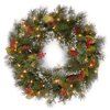 24" Pre-Lit Christmas Wreaths with Lights , Battery Operated Christmas Gold Bow Ball Santa Claus Wreath, Xmas Wreath Decor for Front Door Window Fireplace Indoor Outdoor ,Green