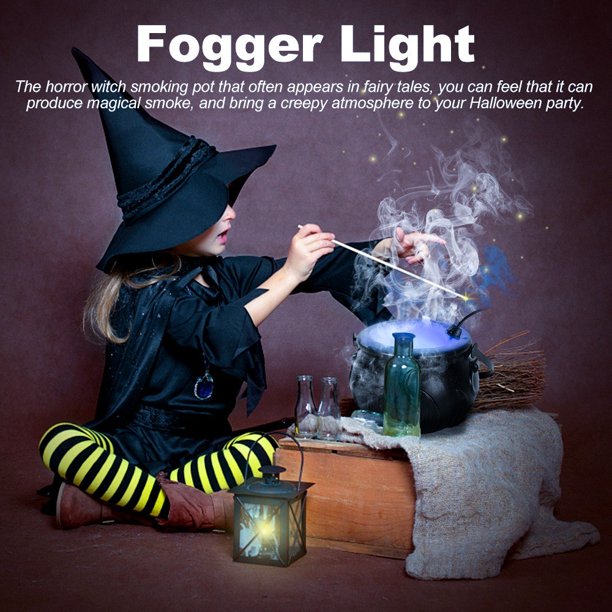 Mist Maker, Halloween Witch Cauldron Atomizer Fog Smoke Machine LED Lights Decorations for Holiday/Party/Yard/Garden