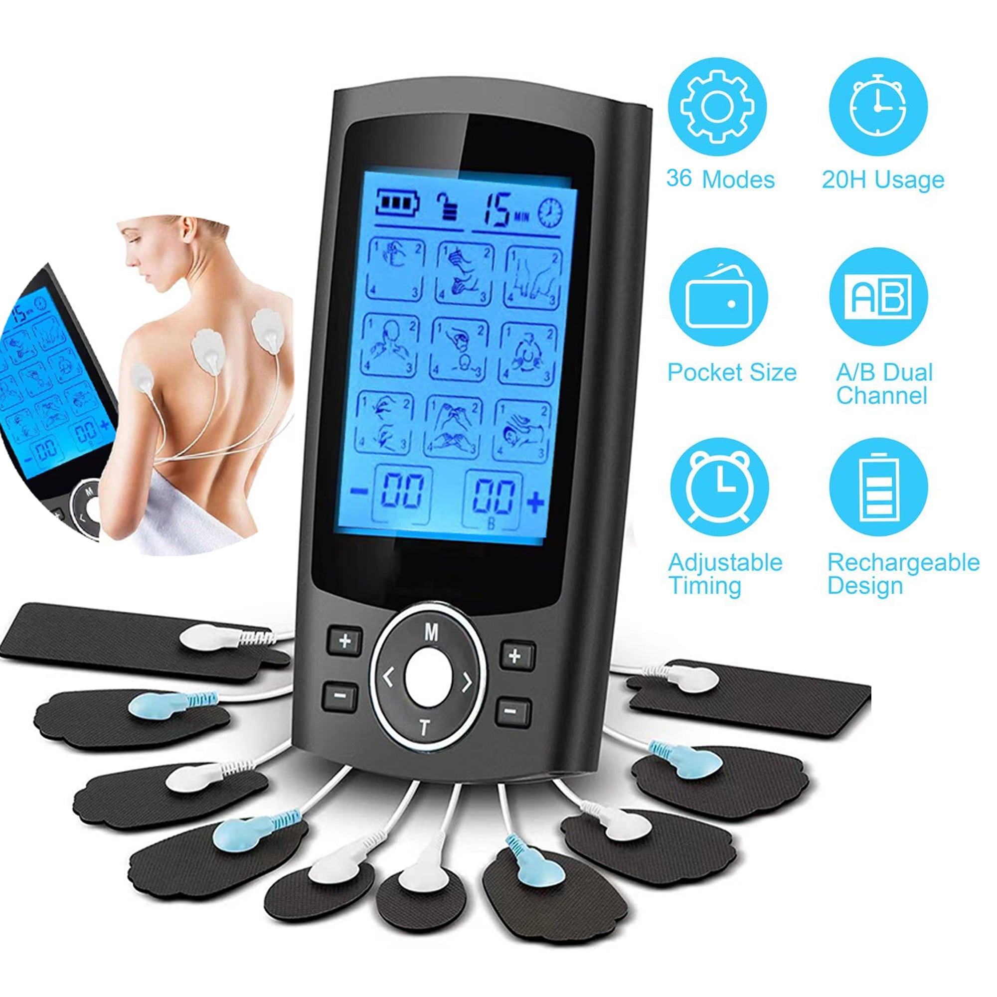 Rechargeable TENS Unit Muscle Stimulator,Independent-Control A/B