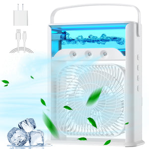 Personal Air Conditioner Fan,Portable Air Cooler,Small Air Conditioner Evaporative Cooler Humidifier,3 Speed Misting Desktop Cooling Fan with LED Light for Office,Home