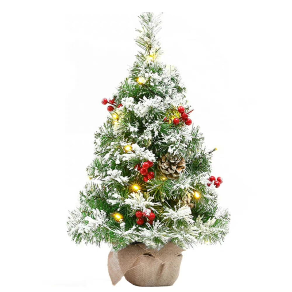 Melliful 20-inch Tabletop Pre-Lit Christmas Tree, Artificial Snow Flocked Xmas Tree for Indoor Outdoor Christmas Holiday Decor
