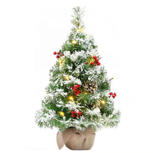 Melliful 20-inch Tabletop Pre-Lit Christmas Tree, Artificial Snow Flocked Xmas Tree for Indoor Outdoor Christmas Holiday Decor