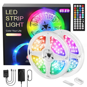 LAIGHTER 65.6FT LED Music TV Strip, Smart RGB 5050 SMD 600LEDs Sync Music Light, 16 Million Colors Changing LED Strip Lights with Tape Rope Light W/ 44-Key Remote for Home Bedroom TV Car Xmas Decor