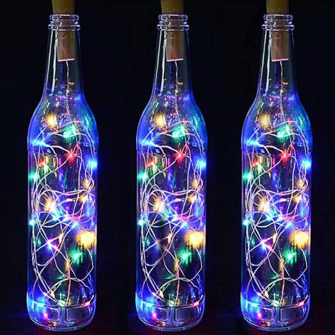 Laighter 9 Packs 20 LEDs Wine Bottle Cork Lights, 6.5ft Cork Lights Battery Operated Fairy String Lights for Liquor Bottles Crafts Party Wedding Halloween Christmas Decor, Multi-color