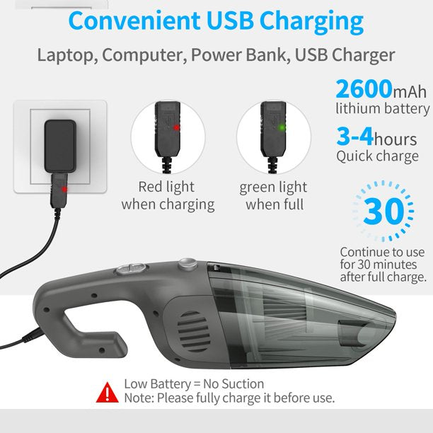 Beenate Handheld Vacuum Cordless, 7KPA Powerful Cyclonic Suction Vacuum Cleaner, Portable Quick Charge Hand Vacuum with Washable HEPA Filter for car