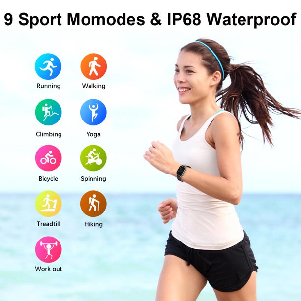 Doosl Smart Watch, IP68 Waterproof Fitness Tracker Watches for Men Women, Activity Tracker with Full Touch Color Screen Heart Rate Monitor Pedometer Sleep Monitor for Android and iOS Phones, Black