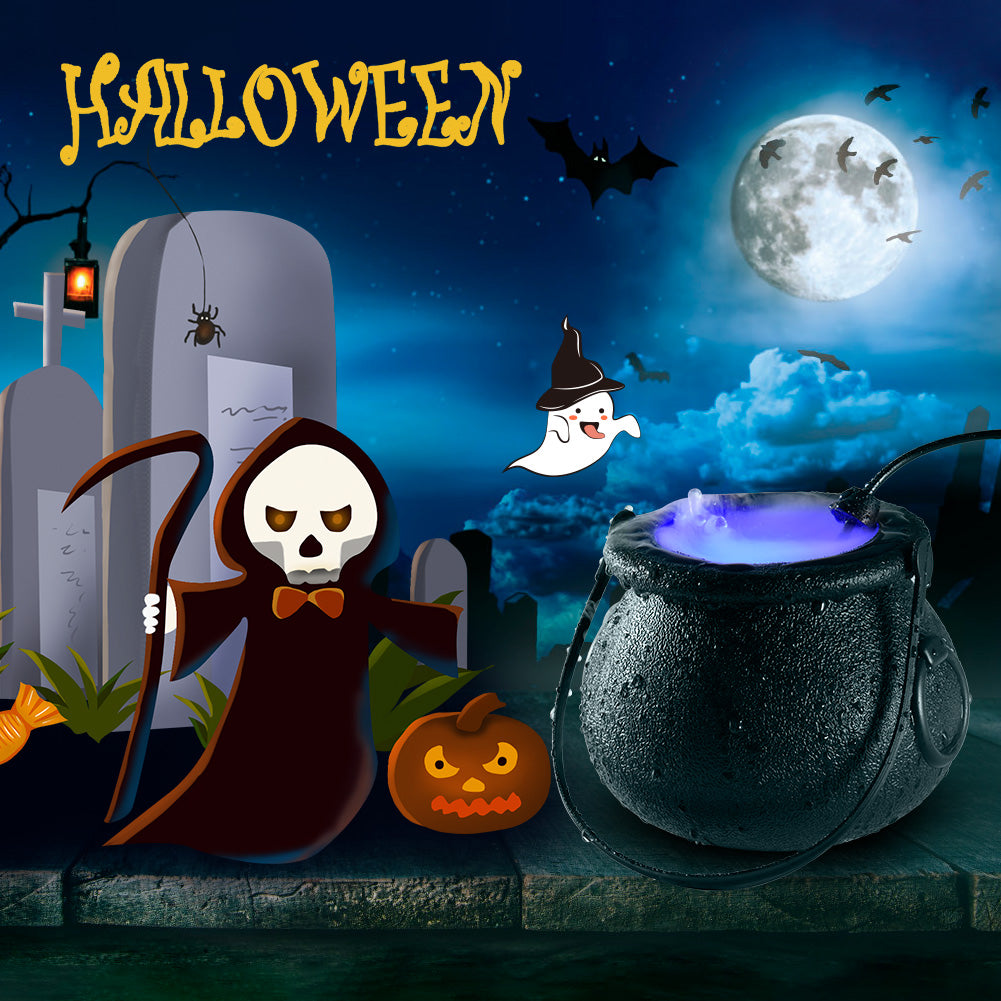 Halloween Mist with Colorful Lights,Black Witch Cauldron Pot Jar,Portable Smart Smoke Machine Fog for Halloween Party Horror Decoration