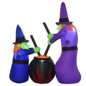 6.5 FT Witches Around A Black Cauldron Halloween Inflatable Decorations, Tall Outdoor Lighted Airblown Halloween Yard Inflatable, Built-in LED Magic Lights for Holiday Party Yard Garden