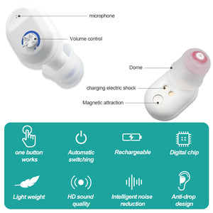 Hearing Aids for Senior with Noise Cancelling,Rechargeable Mini Hearing Amplifier,Portable Hearing Amplifier TV Earbuds With Portable Charging Box，Suitable for Adults, Elderly, Children