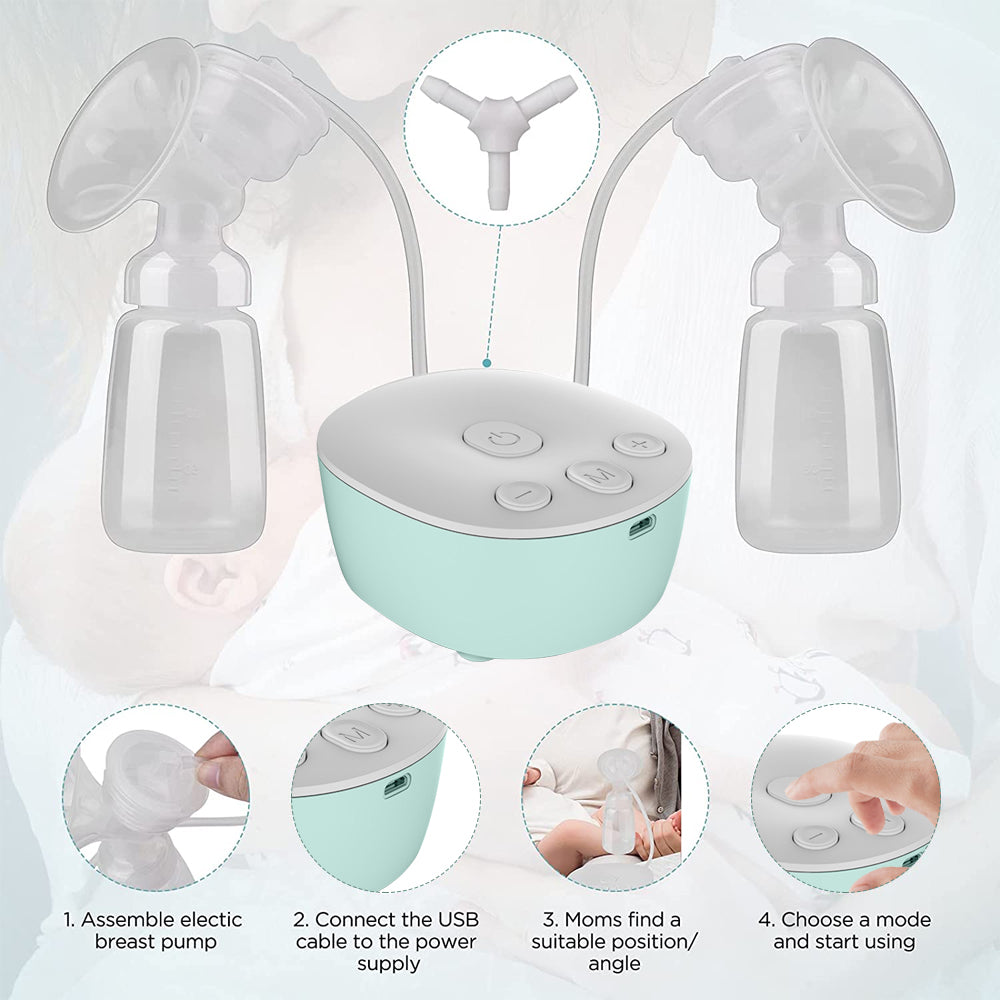 Double Electric Breast Pumps, Portable Dual Breastfeeding Milk Pumps Pain-Free Strong Suction Power for Millk Collect and Breast Massage