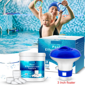 Chlorine Tablets with Floating Chlorine Dispenser for Hot Tub Swimming Pool Spa(180g with Floater)