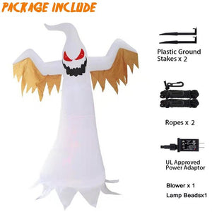 Halloween Decorations 8 Ft Outdoor Inflatables Red Eye Ghost with LED Fire Flame Lights,8Ft Spooky White Ghost Decorations for Yard Lawn Patio Garden Party