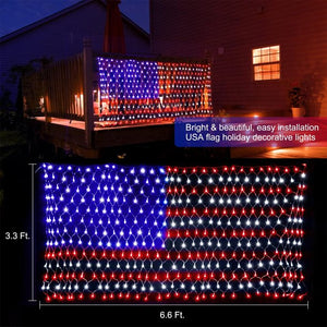 Twinkle Star American Flag Patriotic Lights, Outdoor Lighted USA Flag Light String Waterproof Hanging Ornaments for Independence Day, July 4th, National Day, Memorial Day