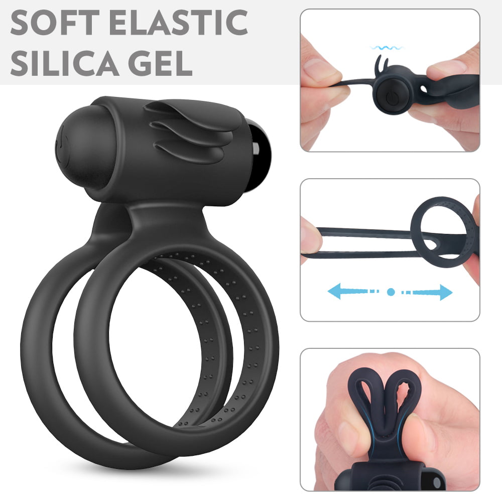 Dual Cock Penis Ring Vibrator for Men, Erection Enhancing, Soft Silicone, Waterproof, Adult Sex Toys for Couples