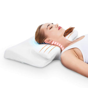 Memory Foam Pillow,Adjustable Ergonomic Cervical Orthopedic Sleeping Pillows for Side, Back, Stomach SleepersNeck Pain Relief with Neck Pain, 20''x 12''x 4'',White