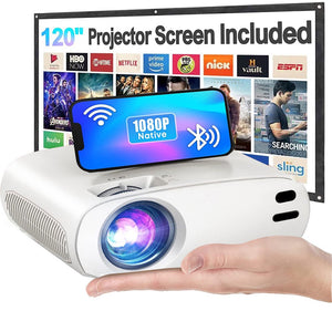 Mini Projector, 5G WiFi Bluetooth Projector, Native 1080P HD Video Projector with 50,000 Hrs, Portable 9200LM Outdoor Indoor Home Theater Projector Compatible w/iOS Android Phone HDMI VGA USB AV TV PC