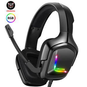ONIKUMA Gaming Headsets for PS4, Xbox One Controller, Nintendo Switch, PC, Laptop, MAC, Over-Ear Gaming Headphones with LED Light, Black