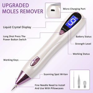 Dot Mole Remover Pen, Dark Spot Removal, Portable USB LCD Charge Electronic High Tech Ion Device, Skin Tag Freckle Wart Dot Remover with 10 Replaceable Needles