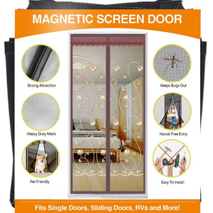 Melliful 35" x 83" Magnetic Screen Door with Heavy Duty Magnets and Mesh Curtain, Hands Free Close Screen Door with Wide Full Frame Hook Loop, Fits Doors up to 33" x 81"
