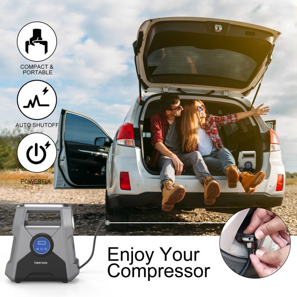 Portable Air Compressor for Car Emossie DC 12V Auto Air Pumps for Inflatables, Electric Digital Tire Pump with LED Light for Car, Bike, Motorbike, Basketball