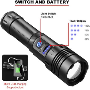 LAIGHTER 100000 Lumens Powerful Flashlight,Rechargeable Waterproof Searchlight XHP70 Super Bright Handheld Led Flashlight Tactical Flashlight 22650 Battery USB Zoom Torch for Emergency Hiking Hunting Camping