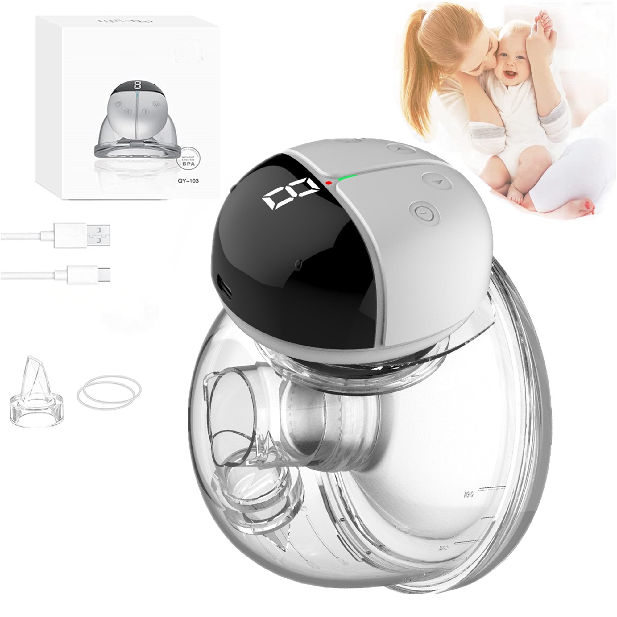 iFanze Electric Breast Pump, Hands-Free Wearable Breast Pump with Touch LED Screen, Spill-Proof Pain-Free Breast Pump with 2 Modes And 9 Levels, 24 mm Universal, White