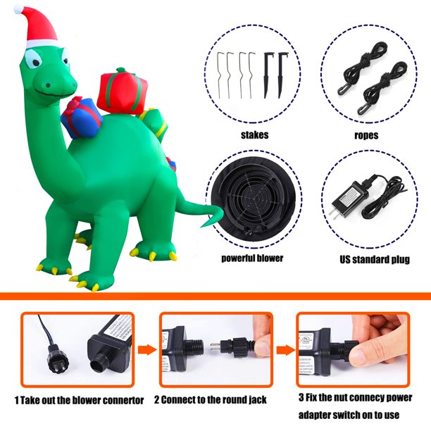 Melliful 7 ft Christmas Inflatable Brachiosaurus Dragon for Indoor Outdoor Decoration
