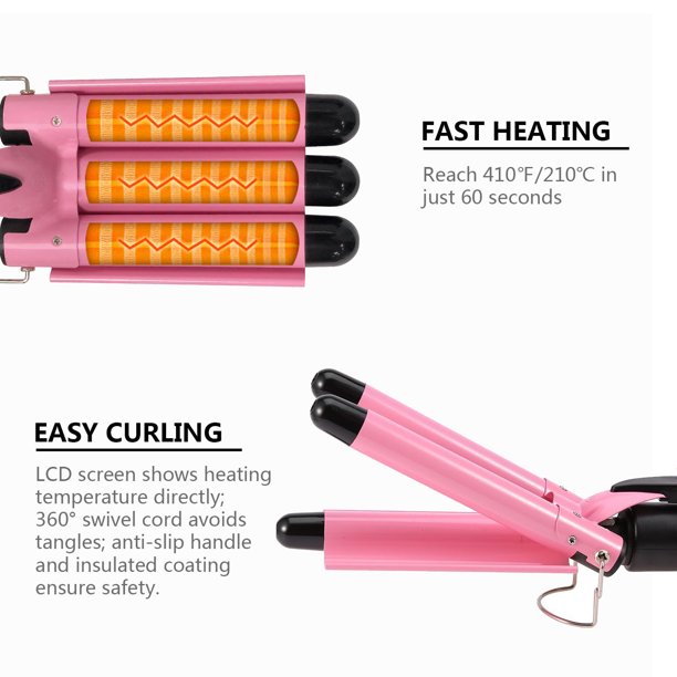 Hair Curling Iron 3 Barrel, Ifanze Triple Barrel Waver with Heat Resistant Glove, Hair Clips & Comb