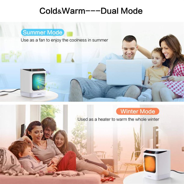 2 in 1 Portable Space Heater - Quiet Combo Ceramic Electric Personal Fan, Fast Heating, Overheat & Tip-over Protection Air Circulating for Office Desk Bedroom Home Indoor Use