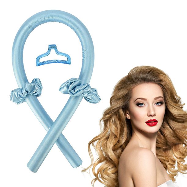 Heatless Hair Curlers ,No Heat Silk Curling Rod Headband with Clips,Curl Hair Without Heat (Blue)
