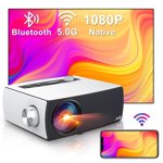 Dools Mini Projector with 120 Inch Projector Screen ,2021 Native 1080P Projector Bluetooth Support, 5G WiFi Projector with Digital Zoom&HiFi Stereo, Movie Projector Compatible TV Stick,HDMI,USB