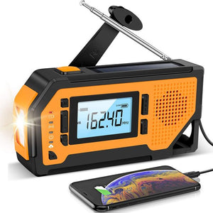Emergency Weather Radio, Solar Hand-Cranked Radio, Indoor And Outdoor Weather Broadcast AM/FM/NOAA Channels, LED Flashlight, 2000mAh Power Bank