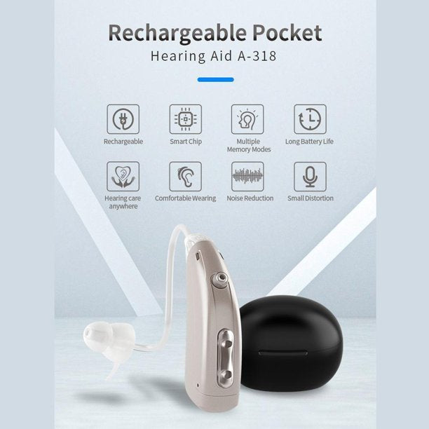 2 PCS Hearing Aid Amplifier, USB Rechargeable Digital Hearing Assistance Aid with Noise Reduction, Voice Enhancer Aids with Charging Case, Universal Fit Behind the Ear for Adults Seniors
