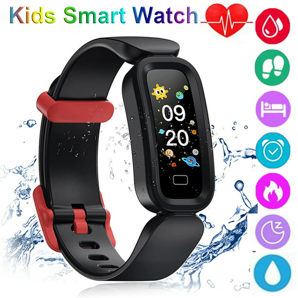 Kids Smart Watch, Fitness Tracker Health Tracker IP68 Waterproof Smartwatch, for Kids Fitness Watch with Pedometer, Heart Rate Sleep Monitor Alarm Clock, Black