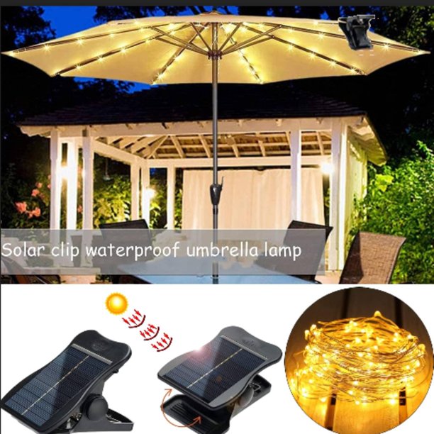 Patio Umbrella Lights,Solar Umbrella Lights with 104 LED Outdoor Parasol Light String Waterproof Garden Yard Lamp, Warm White Light