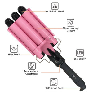 Hair Curling Iron 3 Barrel, Ifanze Triple Barrel Waver with Heat Resistant Glove, Hair Clips & Comb