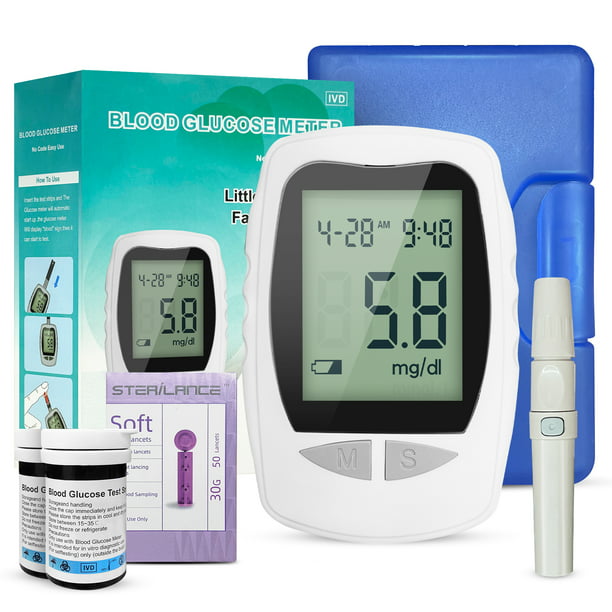 Blood Glucose Monitor Kit, Diabetes Testing Kit with 100 Test Strips and 100 Lancets Blood Sugar Test Kit with Lancing Device, Portable Blood Glucose Meter for Home Use