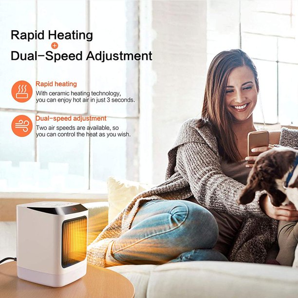 Space Heater, Ptc Ceramic Heater with Thermostat, Mini Portable Heater with 6h Timer for Bedroom, Office and Indoor Use