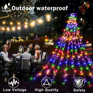 Outdoor Christmas Decoration Waterfall Lights, Fairy String Lights 320 LED 8 Modes Tree Light, 10FT Waterproof Patio Light for Home Xmas Tree Yard Porch Holiday Decoration Multicolor