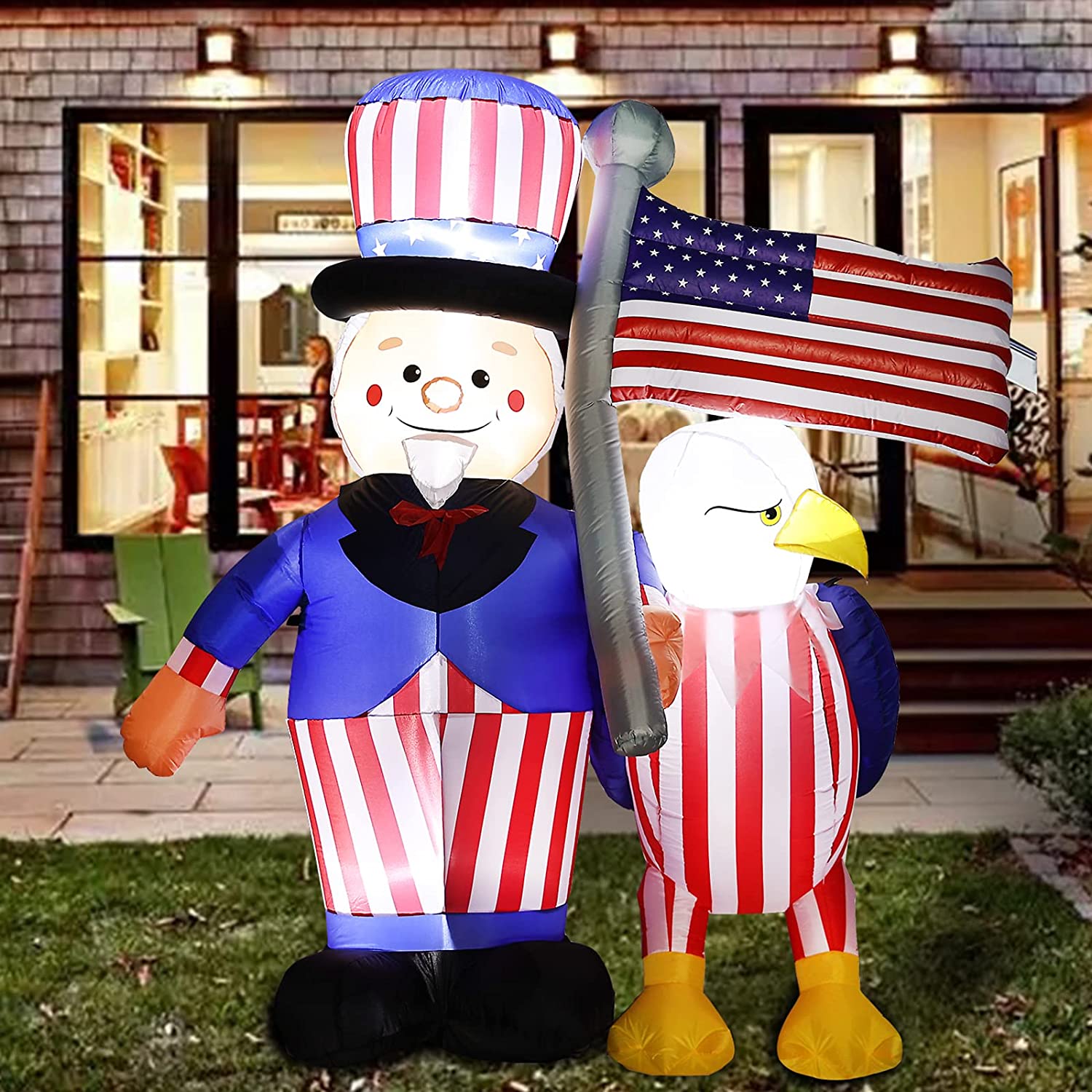 4th of July Inflatable Outdoor, 6Ft Tall Uncle Sam with Eagle American Flag Independence Day Inflatable Blow up Holiday Inflatables for Party, Garden, Yard, Lawn Decor (Uncle Sam with Eagle)