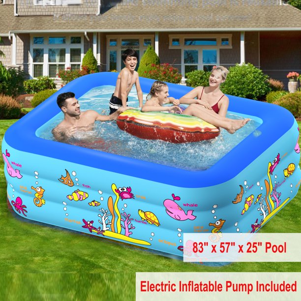 JoRocks Inflatable Swimming Pool, 83" x 57" x 25" Large Three-layer Rectangular Bathtub, Full-Sized Family Inflatable Pool for Kids, Adults, Outdoor, Backyard, Summer Water Party