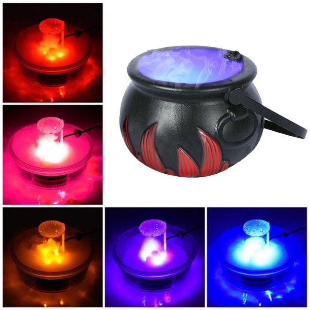 Vinmall Halloween Cauldron with Mist Maker 12 LED Color Changing Lights, Smoke Fog Witch Pot for Halloween Party Decor,Metal Fog Machine