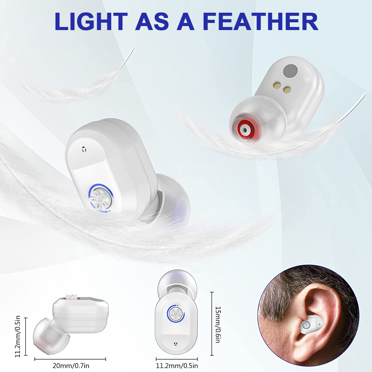 Personal Sound Amplifiers for Seniors, Mini in-Ear Digital Personal Sound Amplifier Rechargeable, Portable Charging Case
