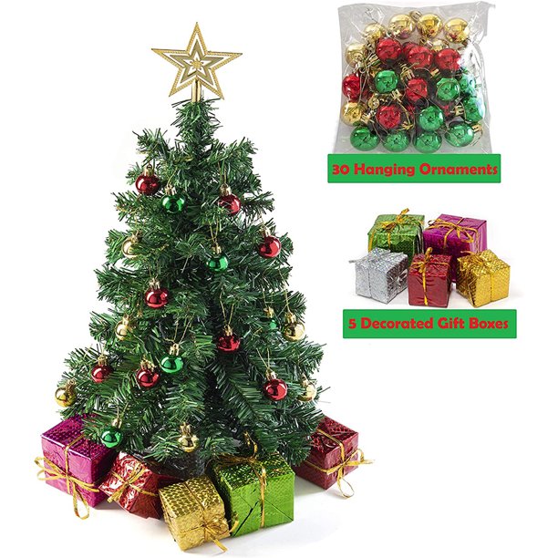 1.7ft Tabletop Christmas Tree with Led Hanging Lights Desktop Mini Xmas Tree Decoration